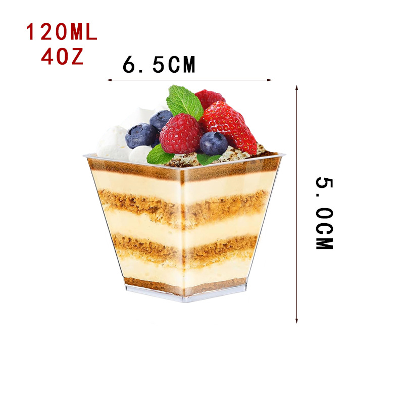 Disposable Plastic Trapezoidal Dessert Cups Gold Mousse Cup Ice Cream Cup Parfait Cup Chocolate Dessert Cup with Spoons