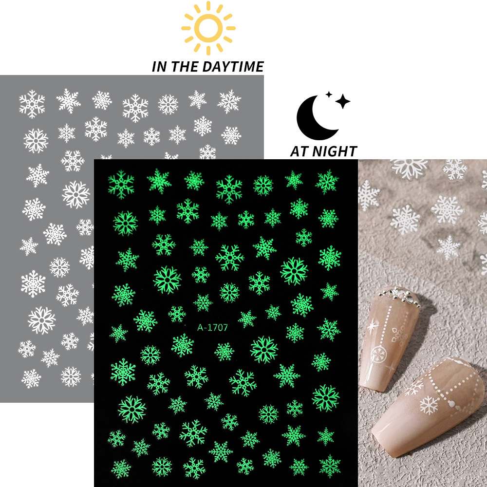 小红书爆款圣诞雪花美甲贴纸镭射银白色雪花麋鹿圣诞节指甲装饰贴