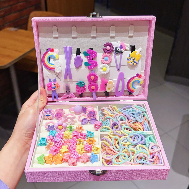 Kids Hair Accessories Gift Set Clips Ties Headbands Princess Jewelry Box for Girls Birthday