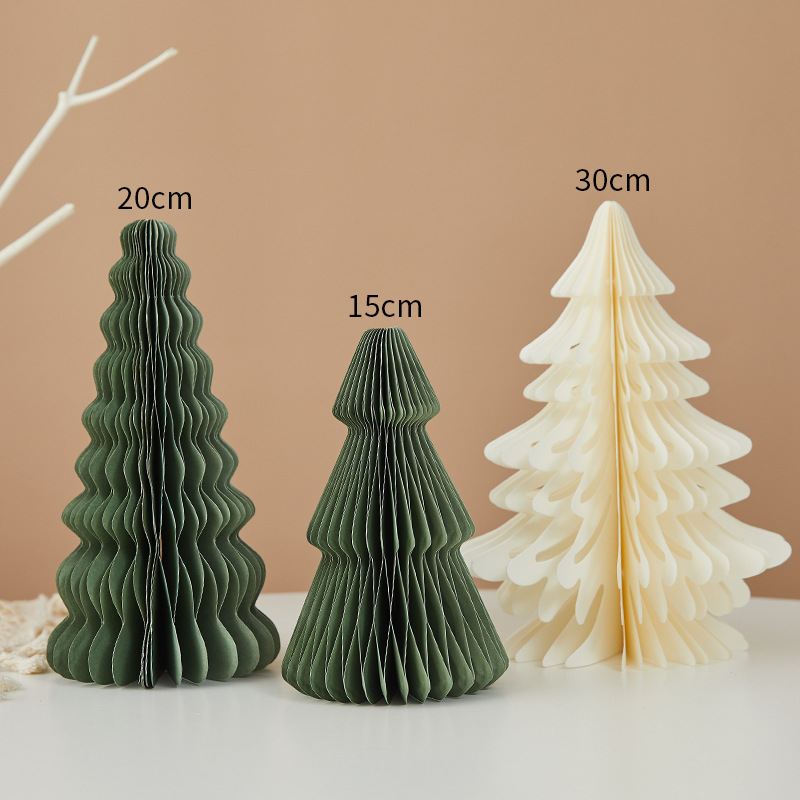 3 Sizes Paper Honeycomb Christmas Tree Tabletop Ornament Set Foldable Honeycomb Xmas Tree Desktop Centerpiece Holiday Party Decor