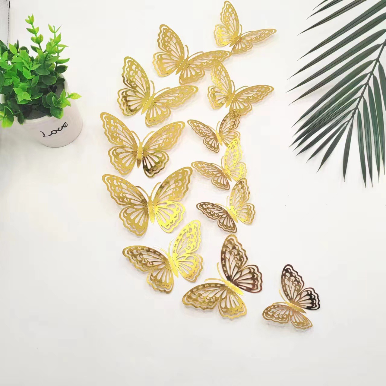 Shimmering 3D Butterfly Decor Set: Laser-Cut Metallic Design for Walls & Cakes, 12pcs in Mixed Sizes