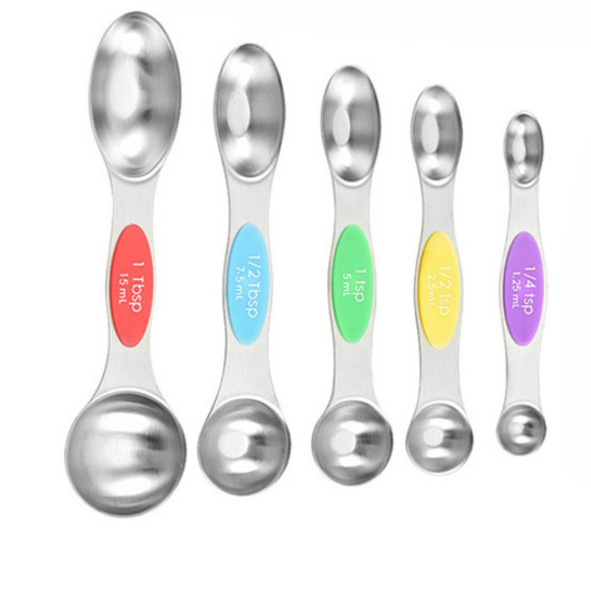 Magnetic Measuring Spoons Set of 9 Dual Sided Stainless Steel Measuring Spoons Stackable Nesting Tablespoon Teaspoon, Fits in Spice Jars, for Dry or Liquid Ingredients