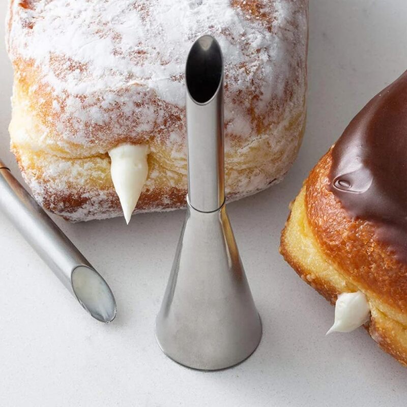 5Pcs Long Filling Puff Piping Tips Set, 304 Stainless Steel Cream Injector Nozzles for Puff, Croissant, Eclair Dessert Filling