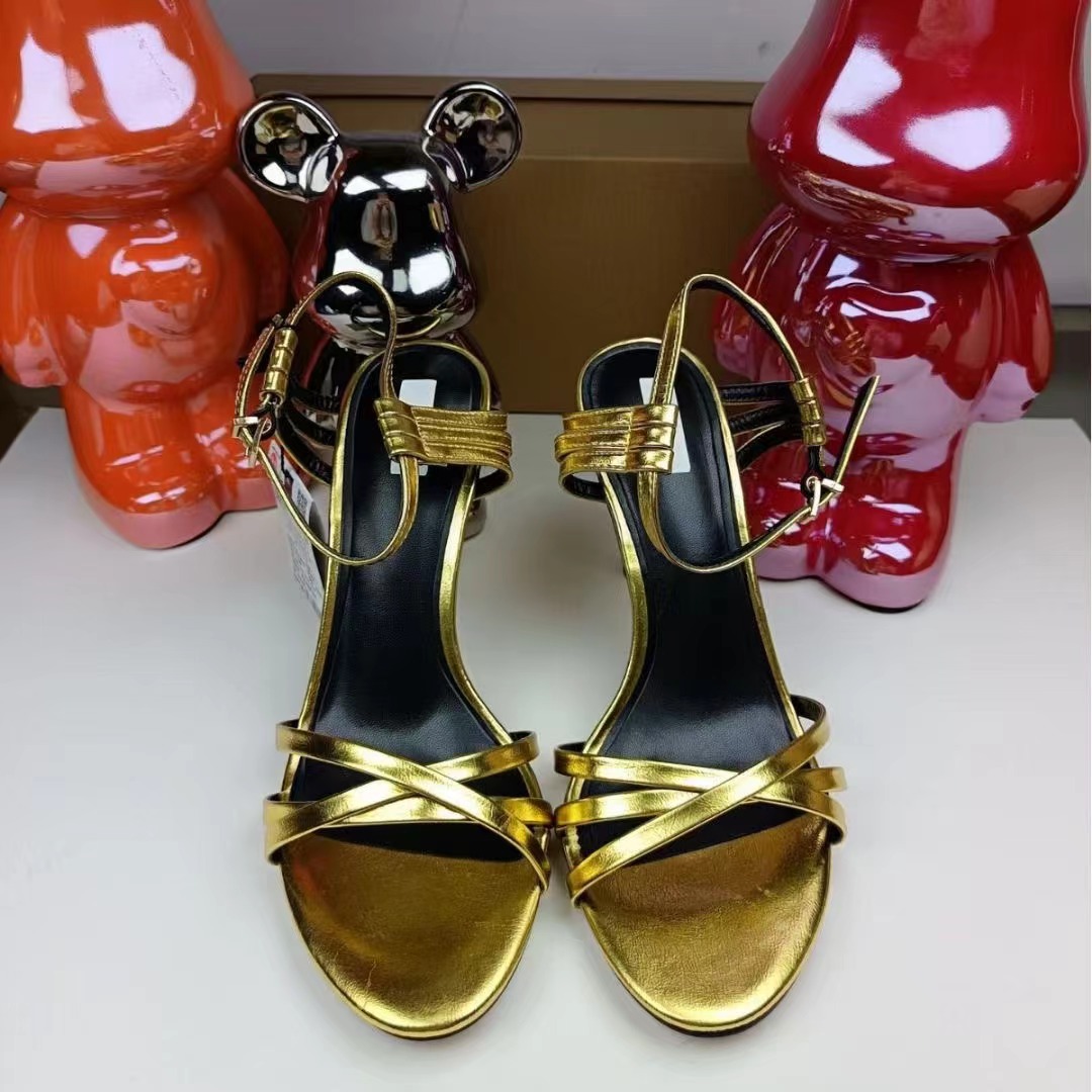 Metallic Gold Crisscross Ankle Strap Stiletto Heel Sandals Women Open Toe French Style Back Buckle Party Dress High Heels