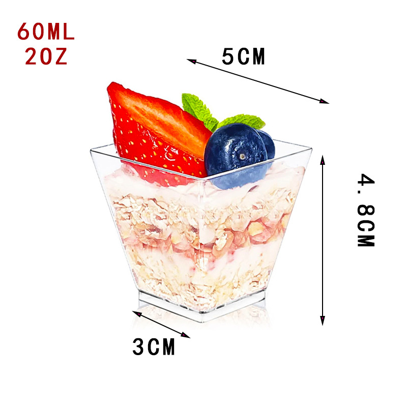 Disposable Plastic Trapezoidal Dessert Cups Gold Mousse Cup Ice Cream Cup Parfait Cup Chocolate Dessert Cup with Spoons
