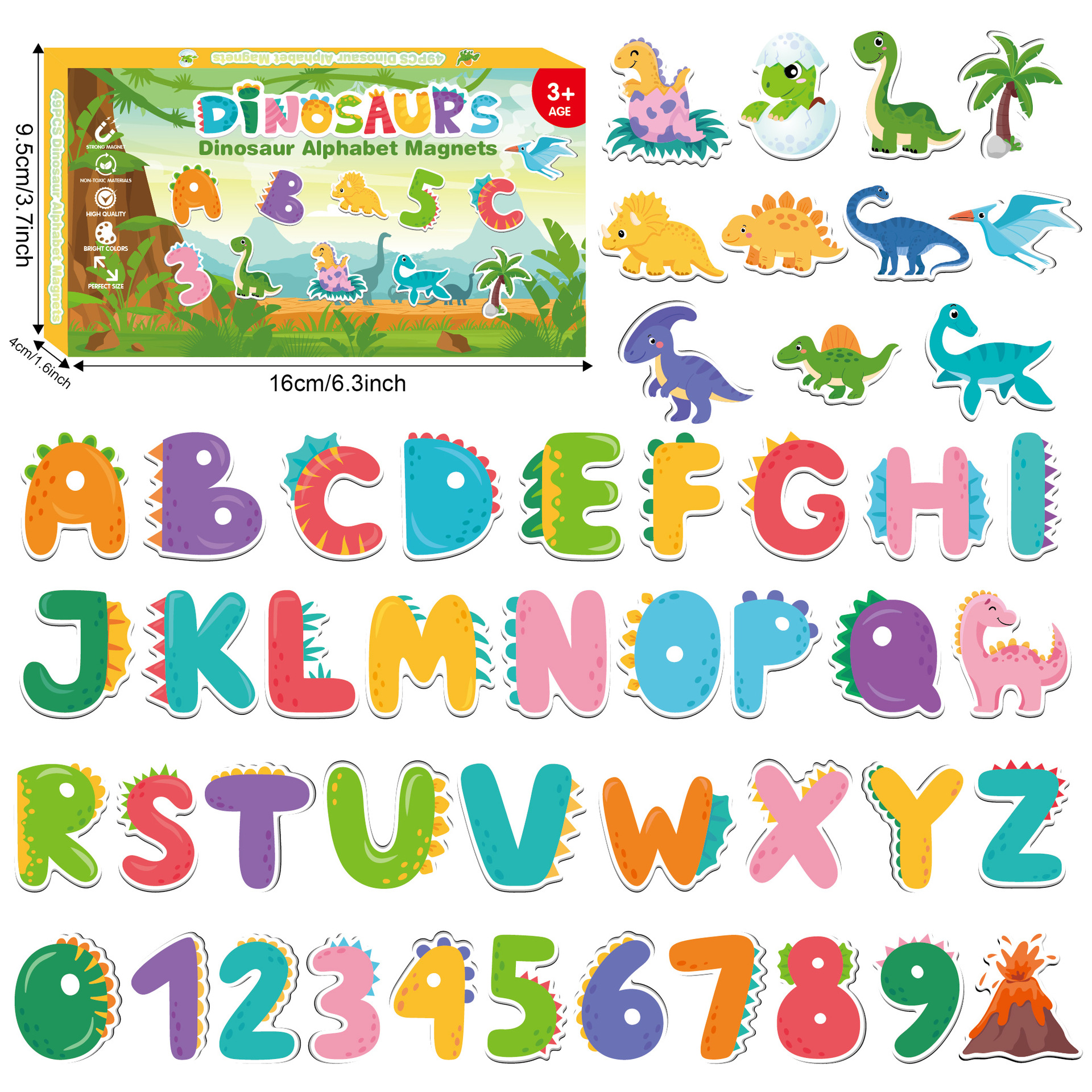 Dino ABC Magnetic Letters | Dinosaur-Themed Alphabet Magnets for Fridge & Whiteboard, Early Learning Toys for Preschool & Kindergarten