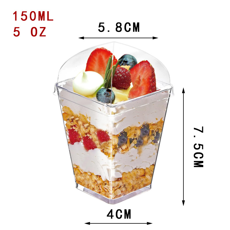 Disposable Plastic Trapezoidal Dessert Cups Gold Mousse Cup Ice Cream Cup Parfait Cup Chocolate Dessert Cup with Spoons