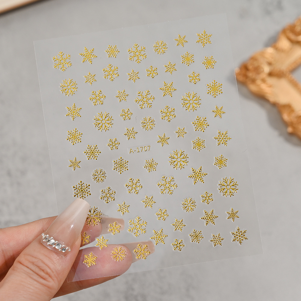 小红书爆款圣诞雪花美甲贴纸镭射银白色雪花麋鹿圣诞节指甲装饰贴