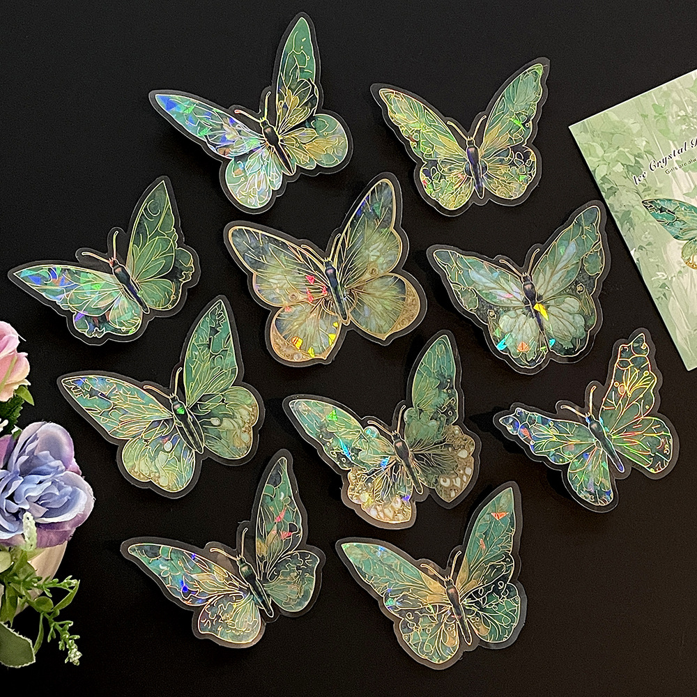 Iridescent Holographic Crystal Butterfly Stickers - Ethereal Rainbow Magic for Crafts & Decor