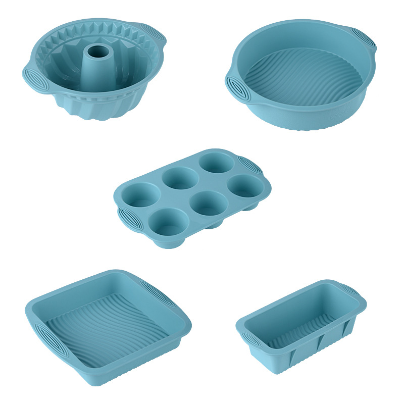 Silicone Baking Mold Set Non-Stick Food Grade Bakeware Kit Including Loaf Pan, Bundt Cake Mold, Muffin Tray for Bread Cake Baking Oven Use