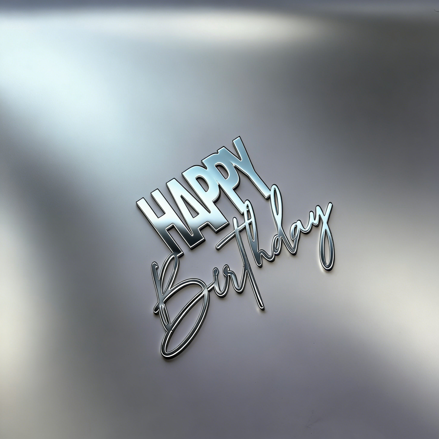 Happy Birthday Acrylic Cake Topper, Gold/Silver Mirror Cake Side Decorations