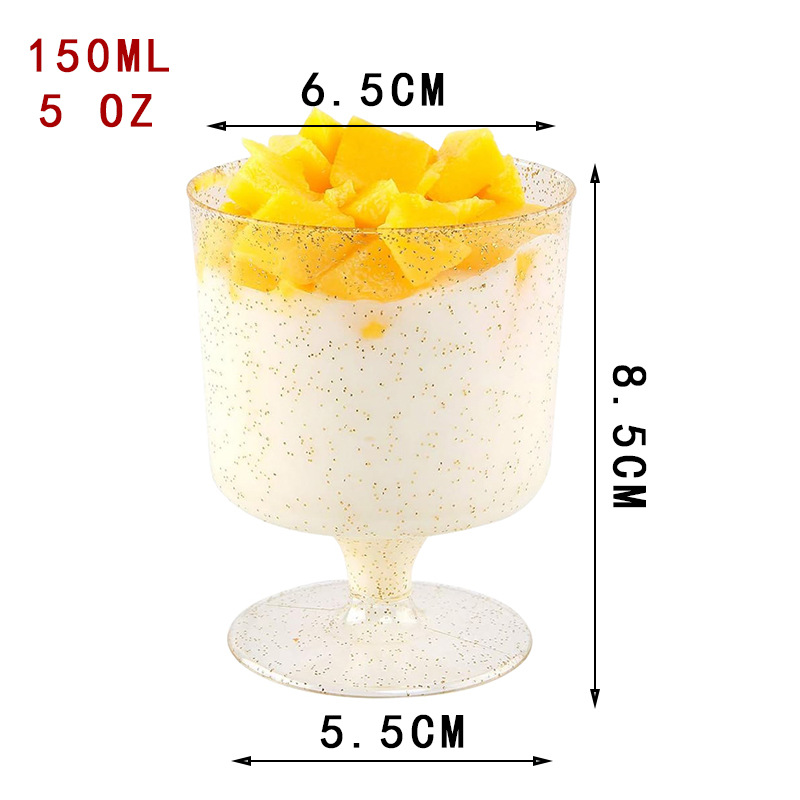 Disposable Plastic Trapezoidal Dessert Cups Gold Mousse Cup Ice Cream Cup Parfait Cup Chocolate Dessert Cup with Spoons