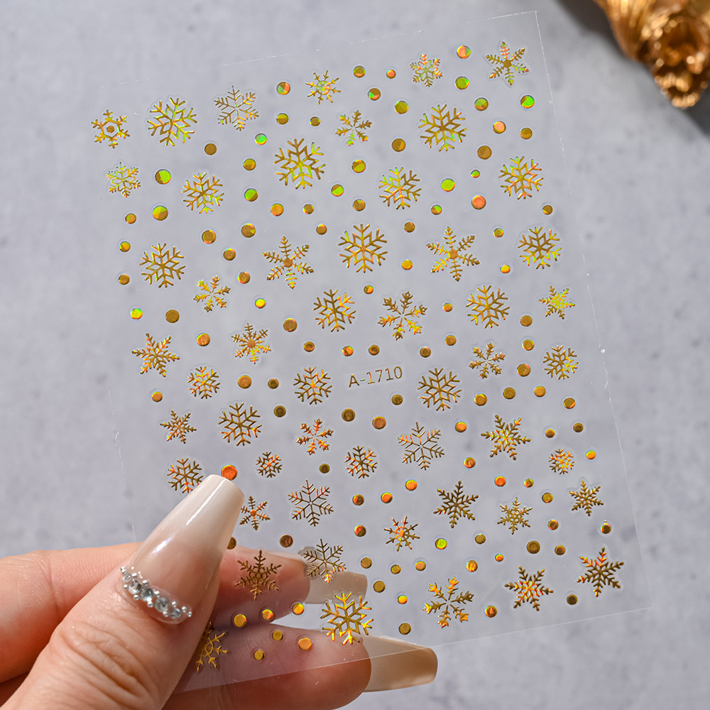 小红书爆款圣诞雪花美甲贴纸镭射银白色雪花麋鹿圣诞节指甲装饰贴