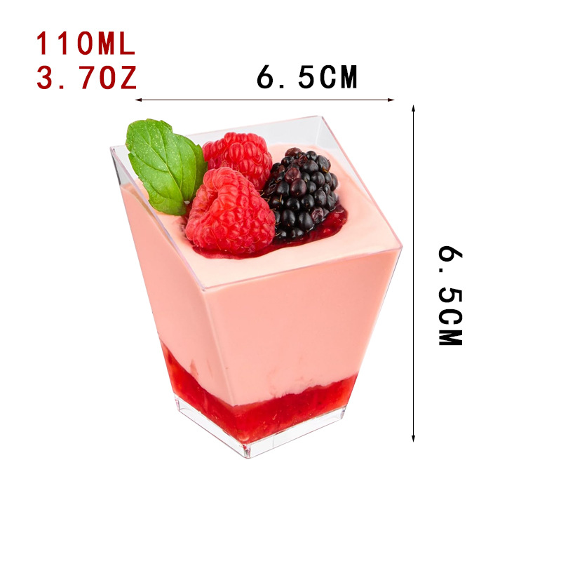 Disposable Plastic Trapezoidal Dessert Cups Gold Mousse Cup Ice Cream Cup Parfait Cup Chocolate Dessert Cup with Spoons