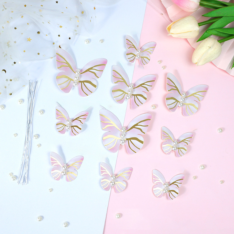 DIY Colorful Glittering Gold-Foil Butterflies & Wave Flags - Baking Toppers for Birthday Cakes, Perfect for Decorating Internet-Famous Dessert Tables