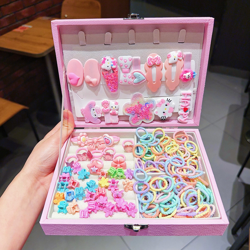 Kids Hair Accessories Gift Set Clips Ties Headbands Princess Jewelry Box for Girls Birthday