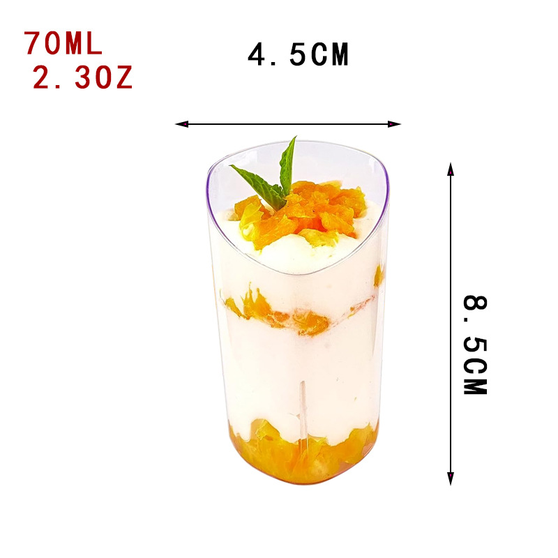 Disposable Plastic Trapezoidal Dessert Cups Gold Mousse Cup Ice Cream Cup Parfait Cup Chocolate Dessert Cup with Spoons