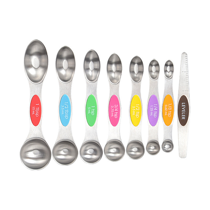 Magnetic Measuring Spoons Set of 9 Dual Sided Stainless Steel Measuring Spoons Stackable Nesting Tablespoon Teaspoon, Fits in Spice Jars, for Dry or Liquid Ingredients