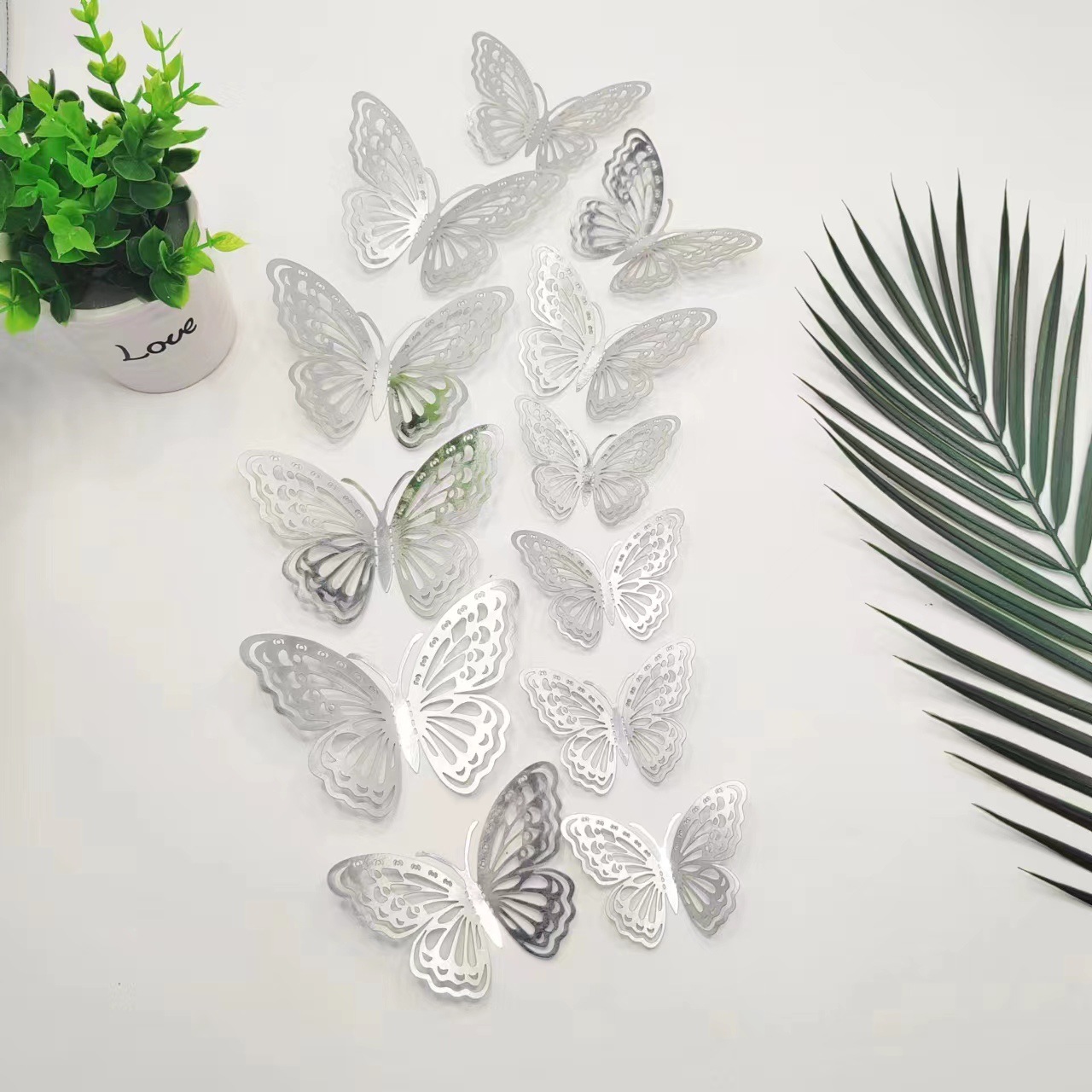 Shimmering 3D Butterfly Decor Set: Laser-Cut Metallic Design for Walls & Cakes, 12pcs in Mixed Sizes