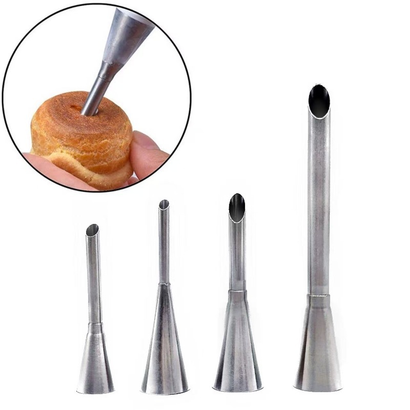 5Pcs Long Filling Puff Piping Tips Set, 304 Stainless Steel Cream Injector Nozzles for Puff, Croissant, Eclair Dessert Filling