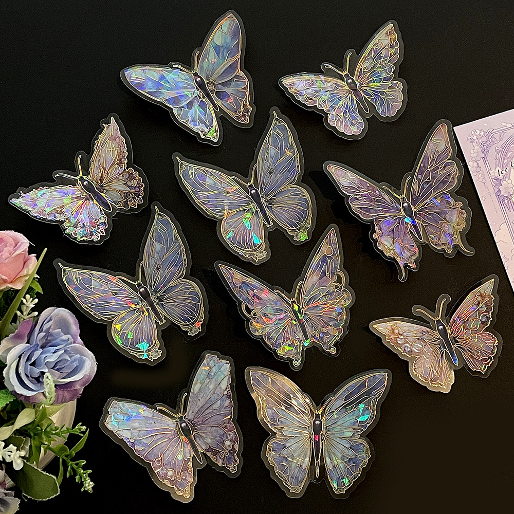 Iridescent Holographic Crystal Butterfly Stickers - Ethereal Rainbow Magic for Crafts & Decor