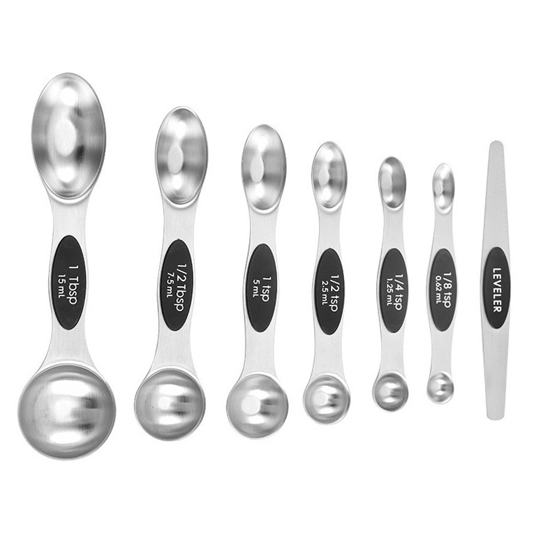 Magnetic Measuring Spoons Set of 9 Dual Sided Stainless Steel Measuring Spoons Stackable Nesting Tablespoon Teaspoon, Fits in Spice Jars, for Dry or Liquid Ingredients