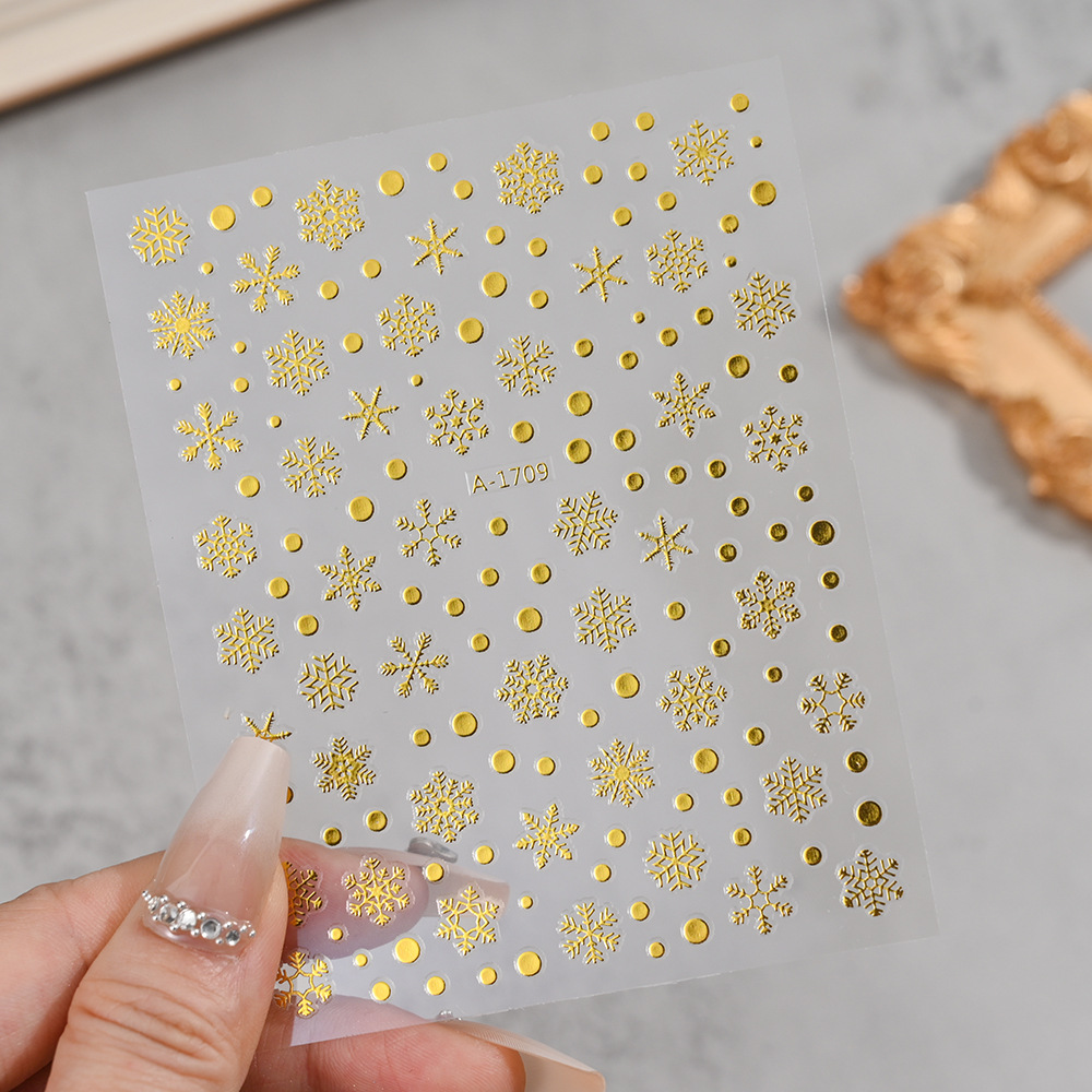 小红书爆款圣诞雪花美甲贴纸镭射银白色雪花麋鹿圣诞节指甲装饰贴