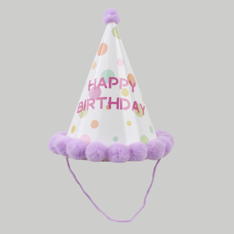 Pom Pom Birthday Party Hats, Colorful Paper Cone Hat for Kids Baby Birthday Party Decor