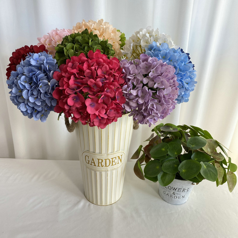 Cross-Border Single Stem Fuzzy Hydrangea Artificial Flower for Wedding Hall Home Desktop Decoration