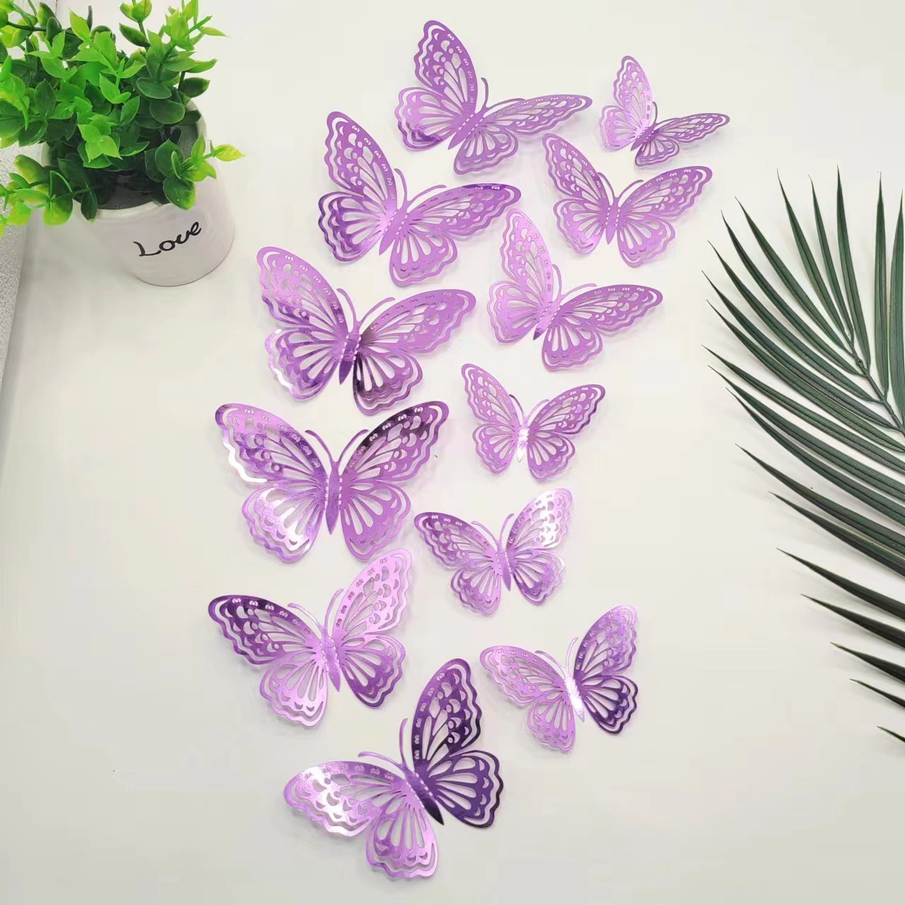 Shimmering 3D Butterfly Decor Set: Laser-Cut Metallic Design for Walls & Cakes, 12pcs in Mixed Sizes