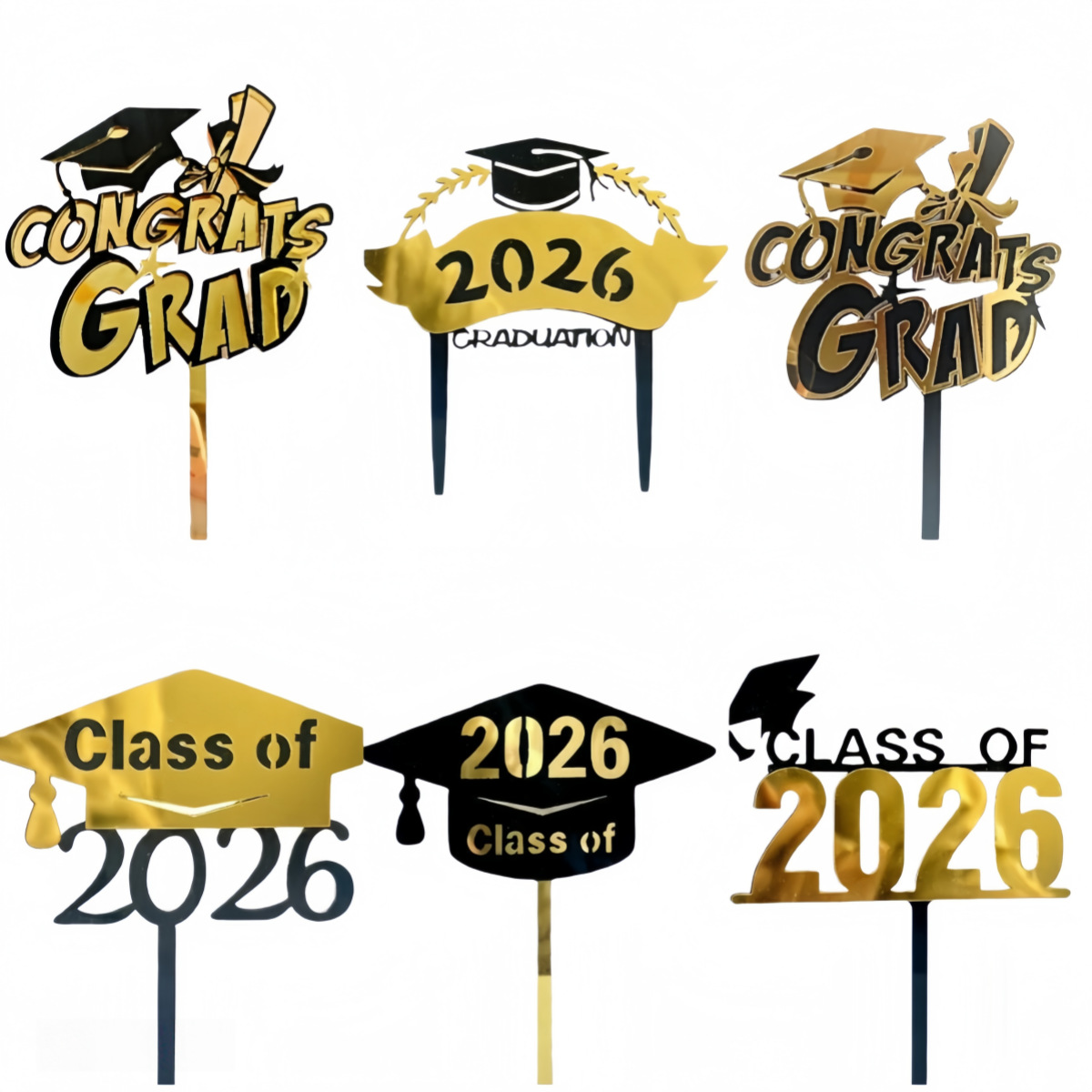 Graduation Cake Topper, UV Printed Acrylic Graduation Party Cake Decorations (Assorted Designs)