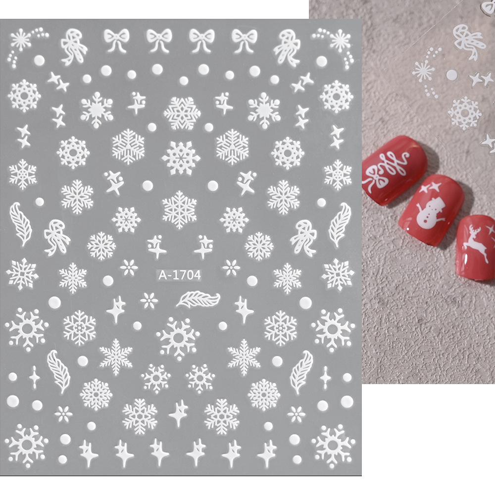 小红书爆款圣诞雪花美甲贴纸镭射银白色雪花麋鹿圣诞节指甲装饰贴