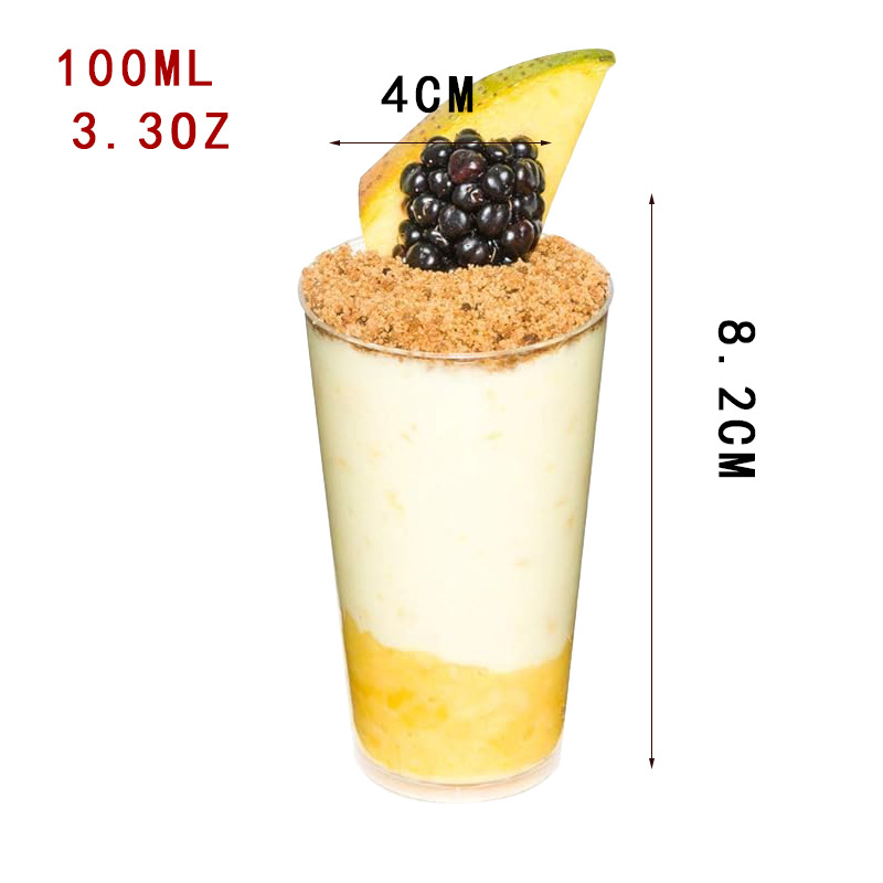 Disposable Plastic Trapezoidal Dessert Cups Gold Mousse Cup Ice Cream Cup Parfait Cup Chocolate Dessert Cup with Spoons