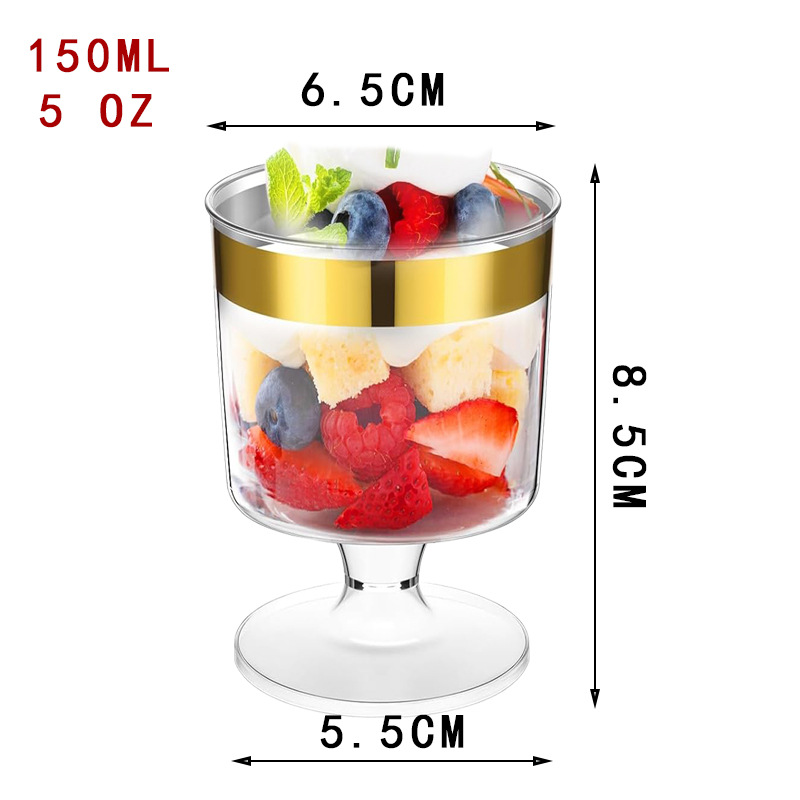 Disposable Plastic Trapezoidal Dessert Cups Gold Mousse Cup Ice Cream Cup Parfait Cup Chocolate Dessert Cup with Spoons