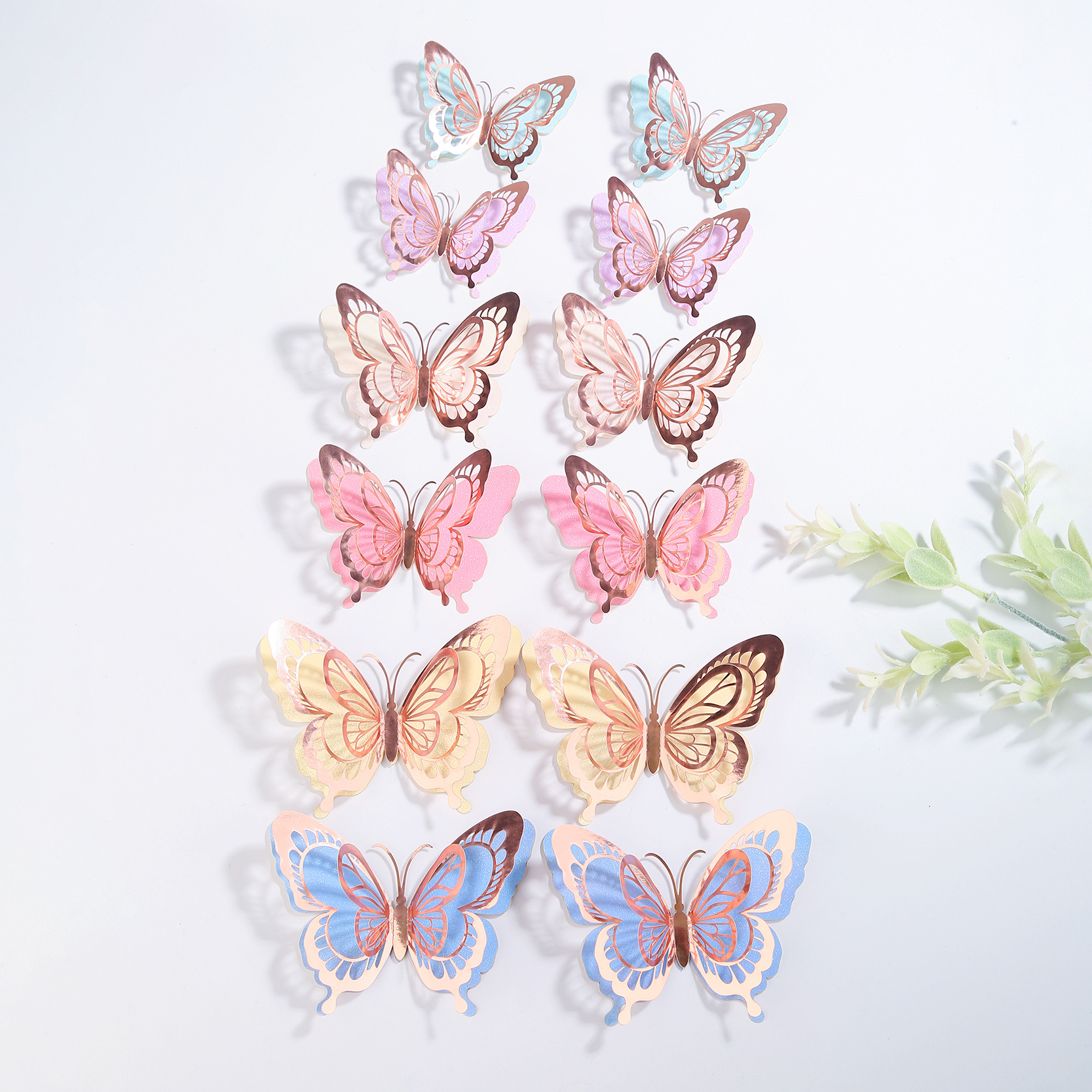 Layered Metallic Butterflies: Whimsical Decor for Your Wall & Cakes, 12-Piece Colorful Set