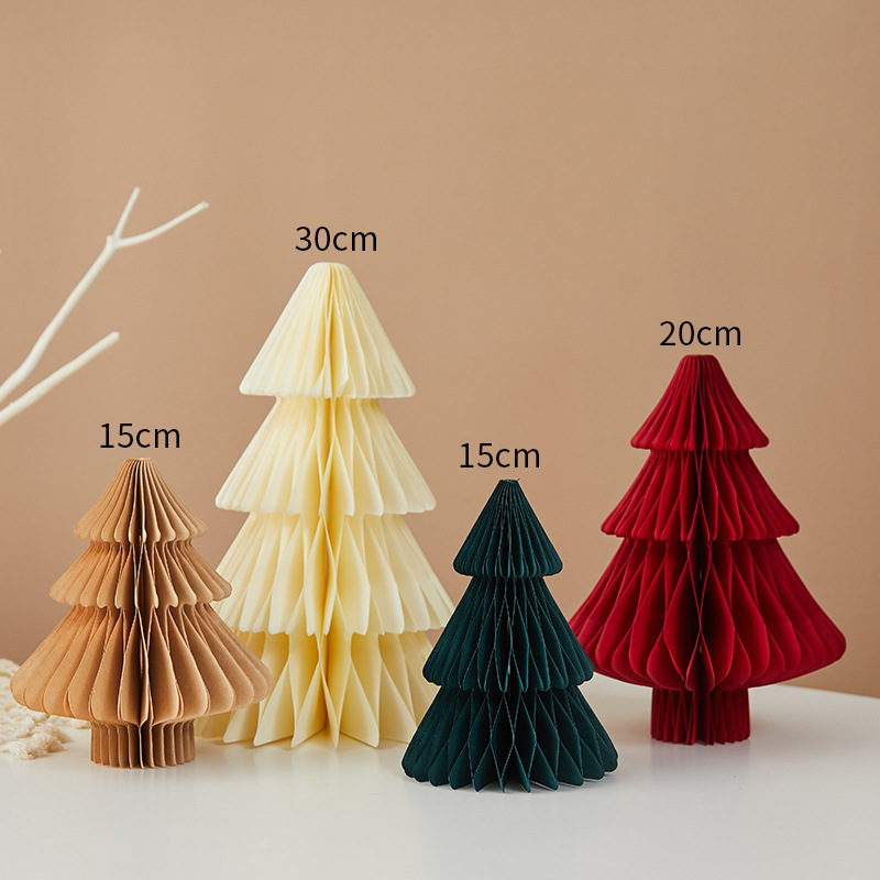 3 Sizes Paper Honeycomb Christmas Tree Tabletop Ornament Set Foldable Honeycomb Xmas Tree Desktop Centerpiece Holiday Party Decor