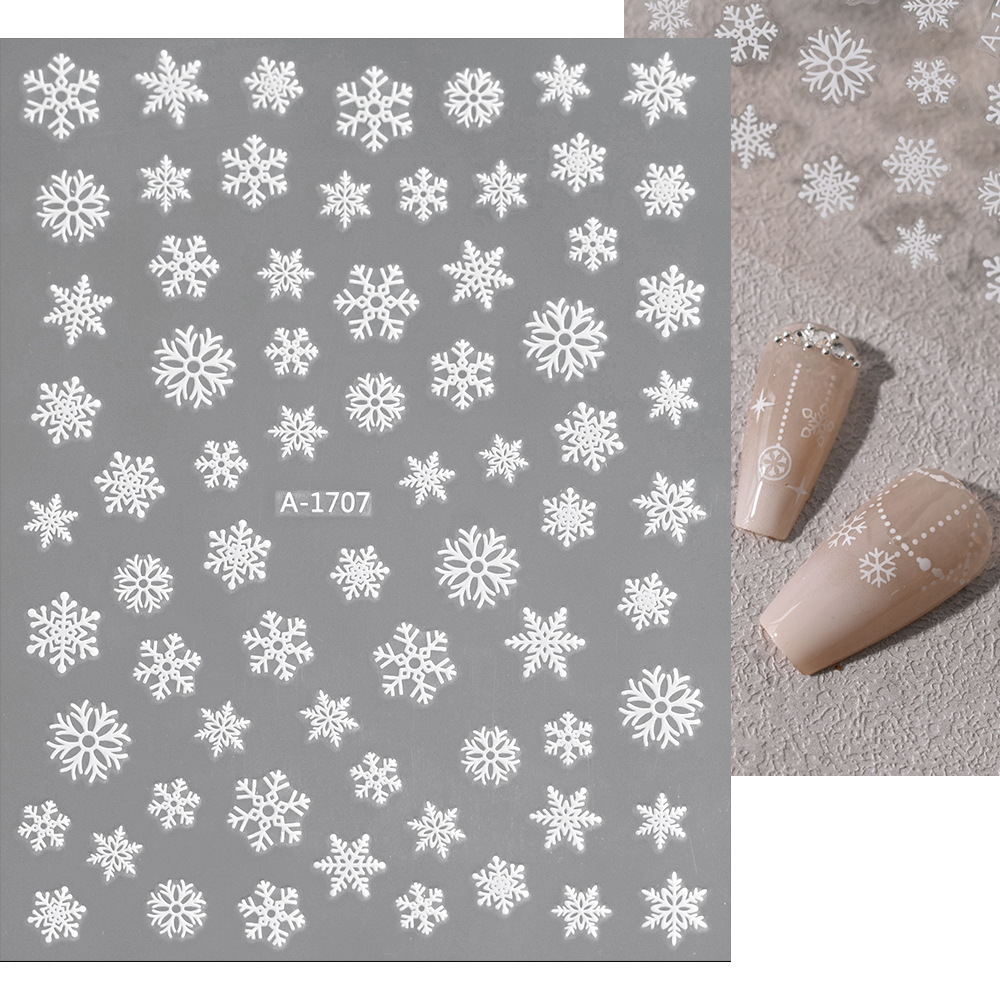 小红书爆款圣诞雪花美甲贴纸镭射银白色雪花麋鹿圣诞节指甲装饰贴