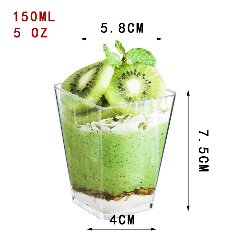 Disposable Plastic Trapezoidal Dessert Cups Gold Mousse Cup Ice Cream Cup Parfait Cup Chocolate Dessert Cup with Spoons