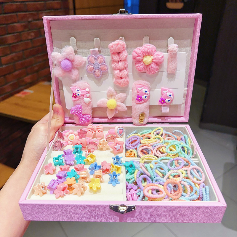 Kids Hair Accessories Gift Set Clips Ties Headbands Princess Jewelry Box for Girls Birthday