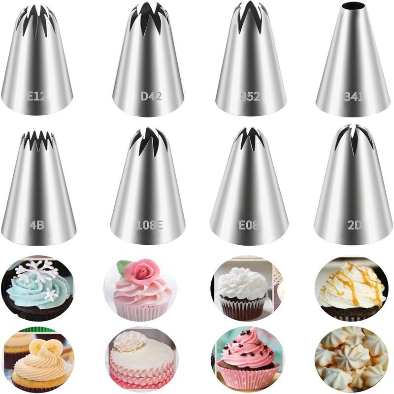 9Pcs Large Seamless 304 Stainless Steel Piping Tips Set, Rose Flower Icing Nozzles for Cake Cupcake Cookie Decorating