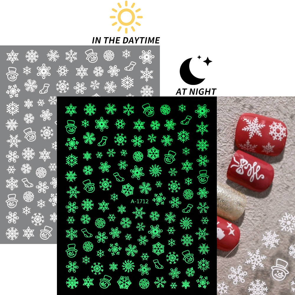 小红书爆款圣诞雪花美甲贴纸镭射银白色雪花麋鹿圣诞节指甲装饰贴
