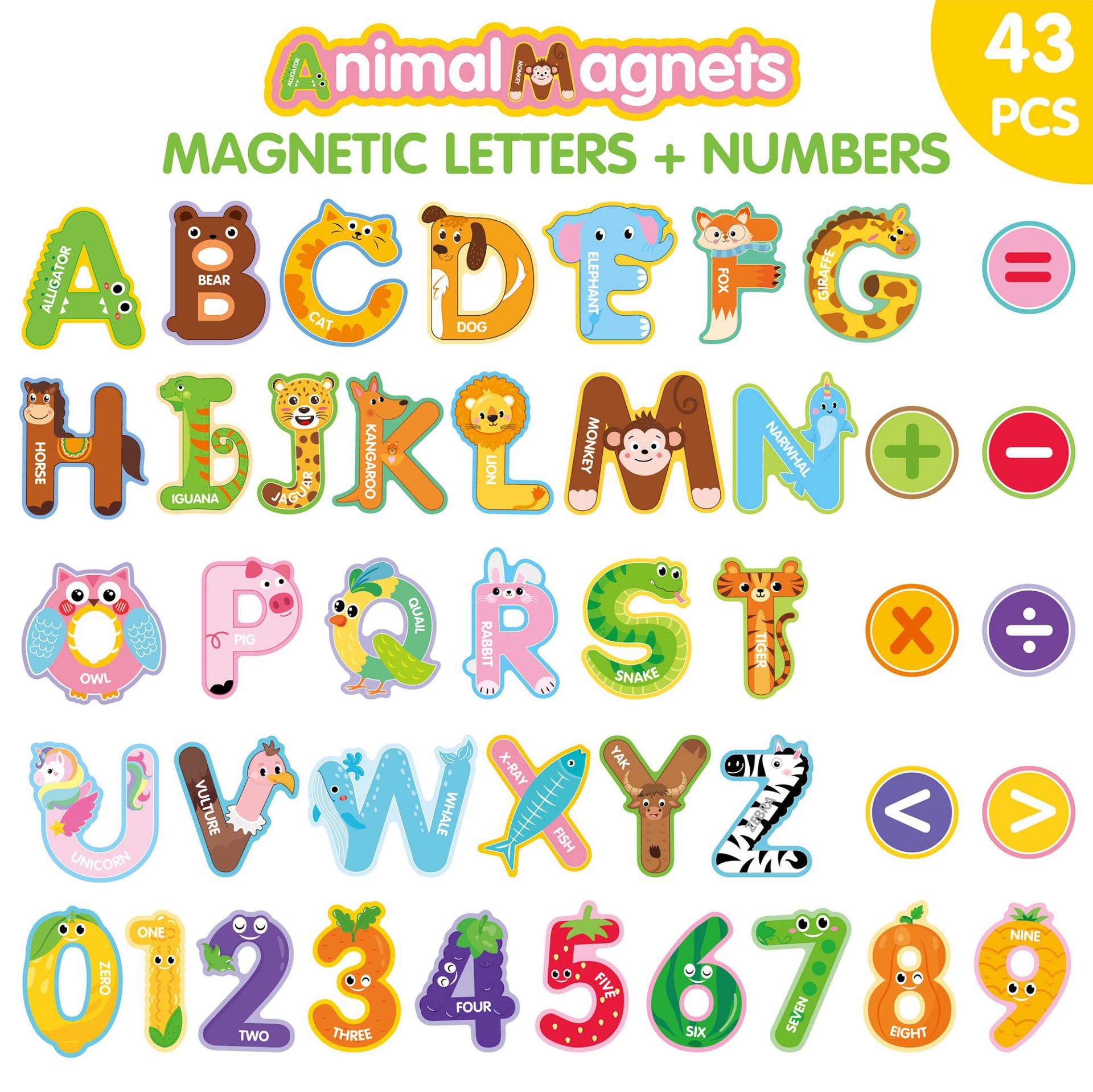 Soft Magnetic Animal & Letter Fridge Magnets - Cute Cartoon Decorative Magnets for Kids Early Learning & Home Kitchen