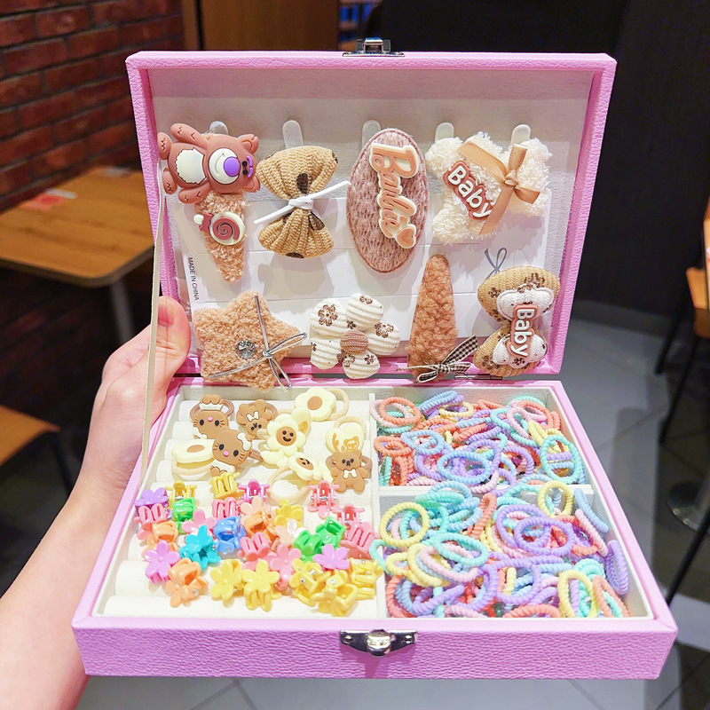 Kids Hair Accessories Gift Set Clips Ties Headbands Princess Jewelry Box for Girls Birthday