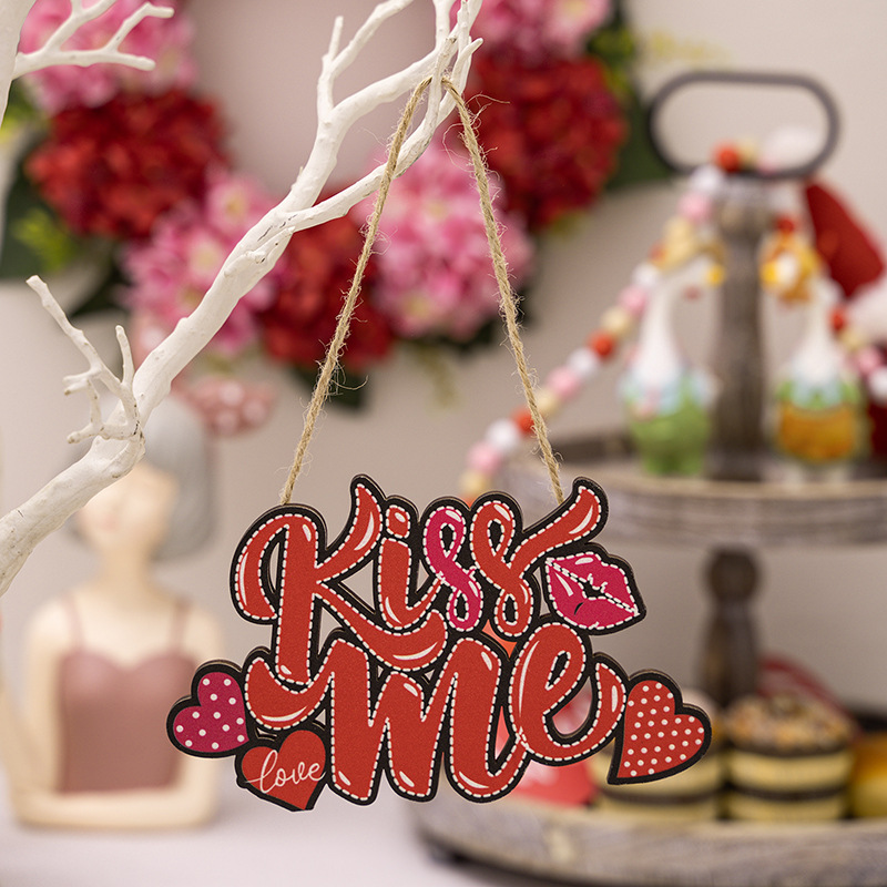 跨境红色情人节派对木制挂件红色Contryside2025情人节快乐装饰