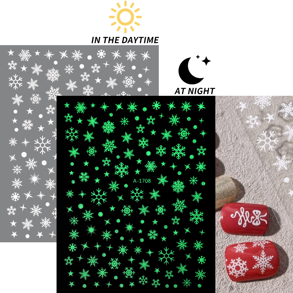 小红书爆款圣诞雪花美甲贴纸镭射银白色雪花麋鹿圣诞节指甲装饰贴