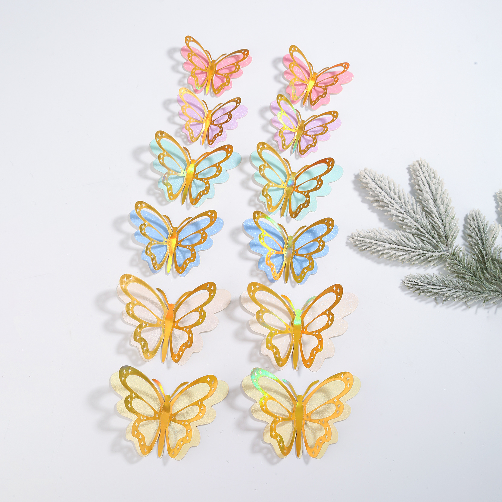 Pastel Metallic Edge Butterflies: Playful Accents for Walls & Cake Decor, 12-Piece Set