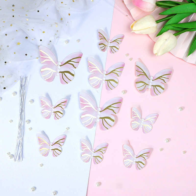 DIY Colorful Glittering Gold-Foil Butterflies & Wave Flags - Baking Toppers for Birthday Cakes, Perfect for Decorating Internet-Famous Dessert Tables