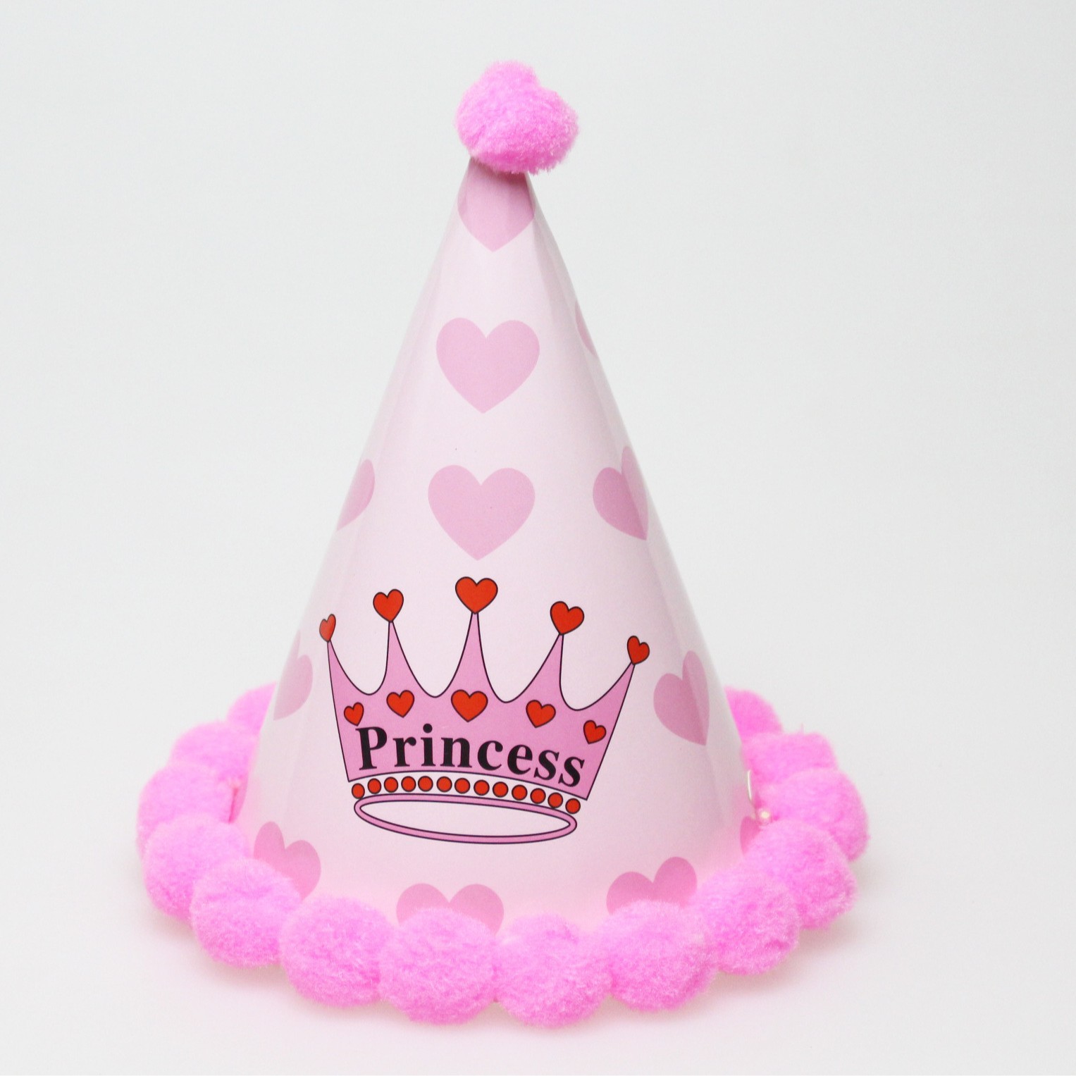 Pom Pom Birthday Party Hats, Colorful Paper Cone Hat for Kids Baby Birthday Party Decor
