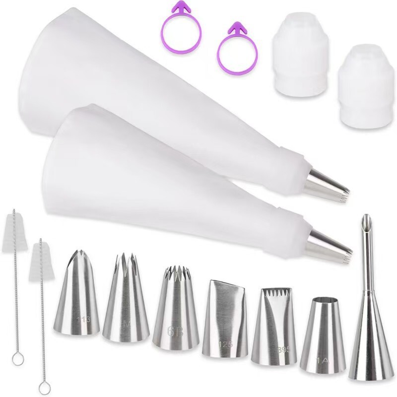 11Pcs Piping Bags and Tips Set, 304 Stainless Steel Icing Nozzles Reusable Cotton Pastry Bags Couplers for Cake Cupcake Cookie Decorating