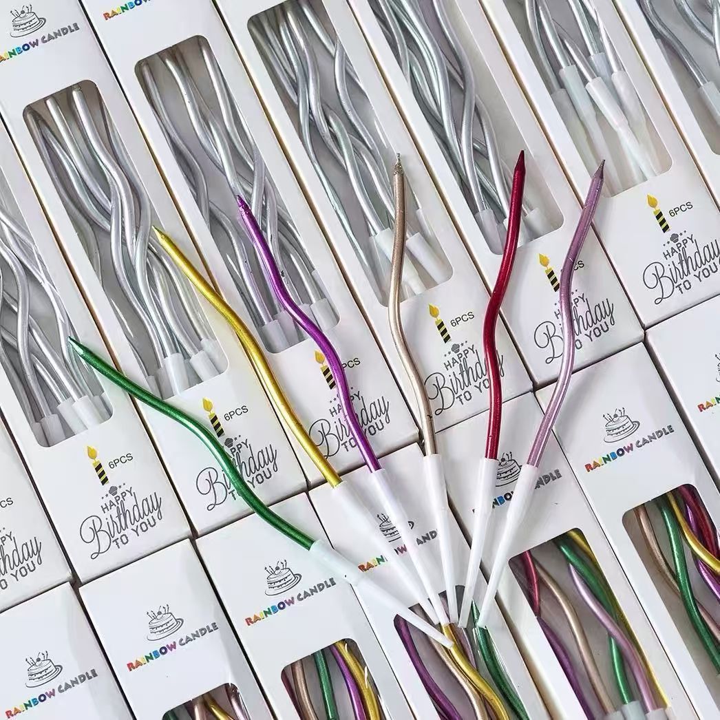 Creative Bent Cake Candles | Electroplated 5-Color Vintage Candle Toppers | Birthday Party Dessert Table Decoration